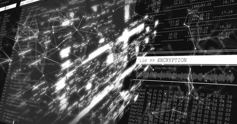 Displaying encryption header label and waveform graph on computer interface, Stock Illustration