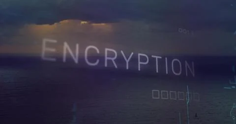 Displaying ENCRYPTION overlay with circuit lines and placeholder squares above Stock Photos