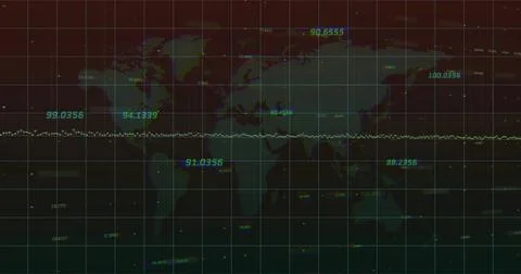 Displaying equirectangular map with gridlines and equatorial dotted data trac Illustrazione stock
