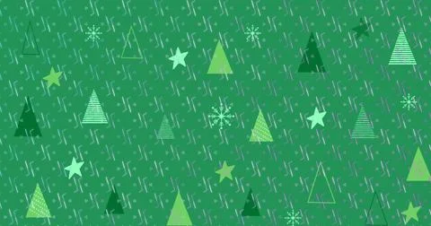 Displaying festive pattern repeating on green field, with tree icons, snowflakes Foto stock
