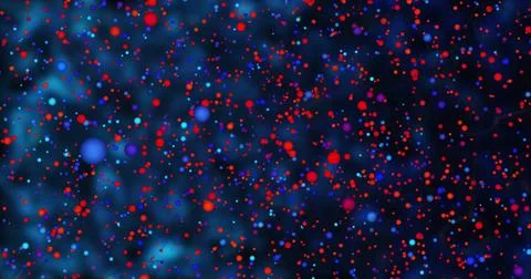 Displaying field of bright red deep blue purple dots on dark background, Stockfoto's