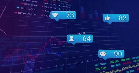 Displaying financial chart on analytics screen, with line graphs, percent lab Stock Photos
