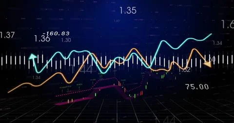 Displaying financial chart in dashboard, with cyan and orange line graphs and Stock Illustration