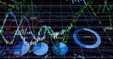 Displaying financial chart on digital dashboard, with candlestick bars and Stock Illustration