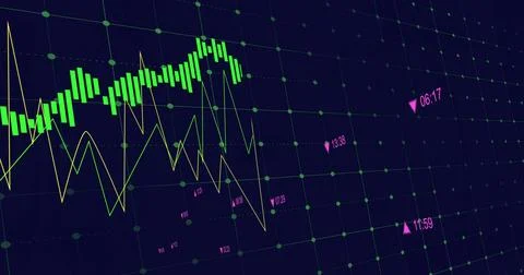 Displaying financial chart on grid interface, with green bars yellow light green Stock Photos
