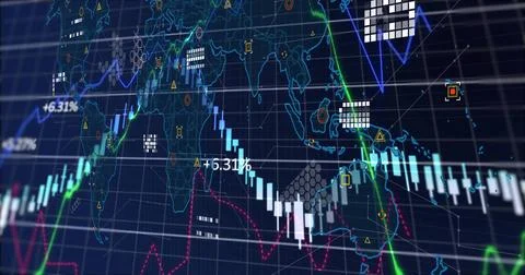 Displaying financial chart on-screen dashboard, showing candlesticks, colored Stock Illustration