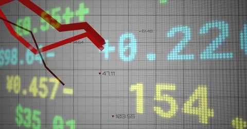 Displaying financial chart on trading screen featuring yellow 154, blue +0 Stock Illustration