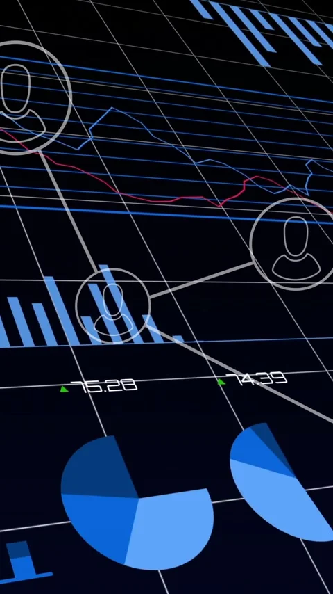 Displaying financial data analysis with graphs, charts, and network connections Stock Footage 344404053