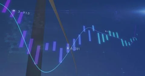 Displaying financial data fluctuating on dashboard with turquoise line, data Illustrazione stock