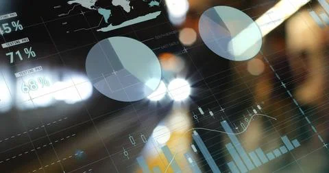 Displaying financial data in office, pie, bar, candlestick and line charts, % Stock Photos