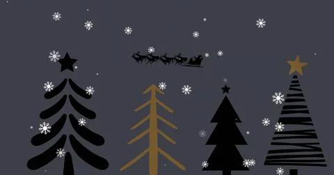 Displaying five stylized trees with star toppers on slate-gray field, with 库存插图