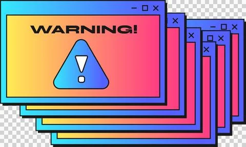 Displaying five warning dialogs in flat design featuring gradient borders on Illustrazione stock