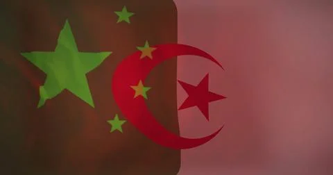 Displaying flag emblem blending green star cluster with red crescent star in Illustrazione stock