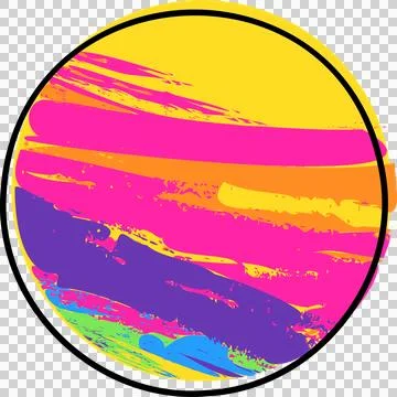 Displaying flat abstract circle with black border and multicolored paint on イラスト素材