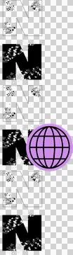Displaying flat black N shapes with white halftone and purple globe icon on Stock Illustration