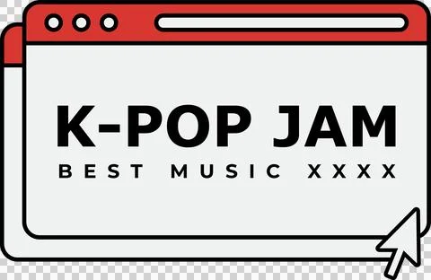Displaying flat browser window with red bar, K-POP JAM text and cursor on Illustrazione stock