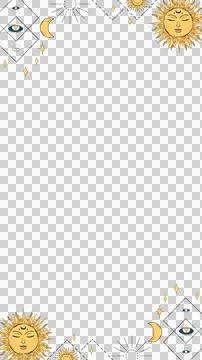 Displaying flat celestial border with gold suns moons stars  and  diamond eyes Stock Illustration