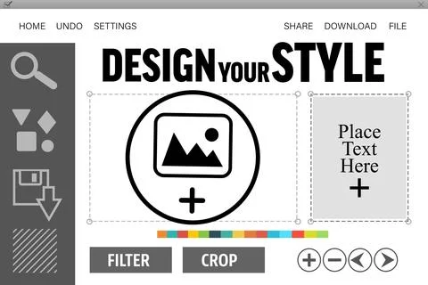 Displaying flat design app showing circular placeholder, text field, swatches, Stock Illustration