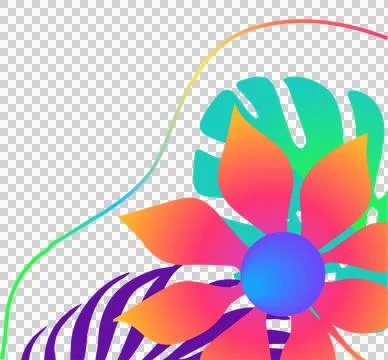 Displaying flat design with gradient flower, leaf silhouette, curved line on Stock Illustration