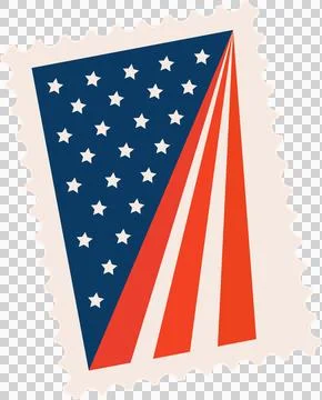 Displaying flat design perforated stamp showing stars and stripes flag, Stock Illustration