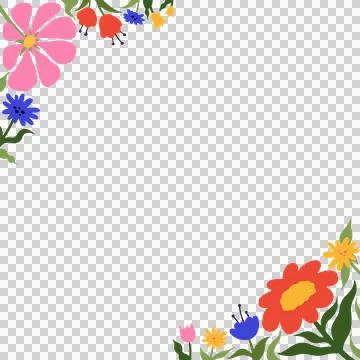 Displaying flat floral corner borders with wildflowers and foliage on Stock Illustration