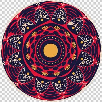 Displaying flat mandala pattern with floral-geometric motifs, transparent Stock Illustration
