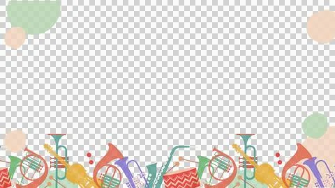 Displaying flat stylized border with orchestral instruments and pastel dots, Stock Illustration