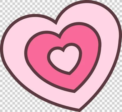 Displaying flat vector of three nested pink-hued hearts with brown outlines on Stock Illustration