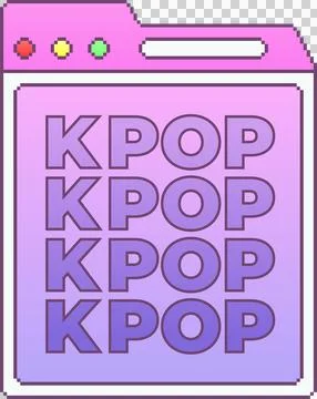 Displaying flat window with pink header bar, control circles and repeating KPOP Stock Illustration