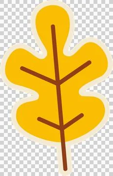 Displaying flat yellow oak-like leaf with brown veins and cream outline on Illustrazione stock