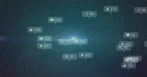 Displaying floating engagement stats in virtual space, with comment, like, share Stock Illustration