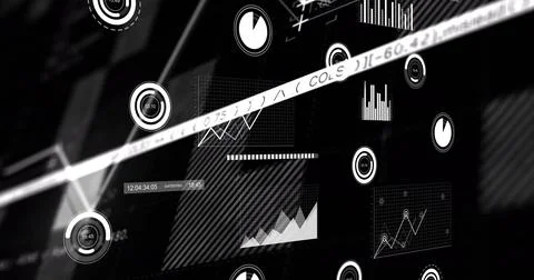 Displaying floating HUD elements in futuristic interface, showing diagonal code Stockfoto's
