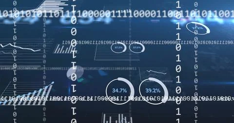Displaying floating interface in holographic space, with binary streams, pie Foto stock