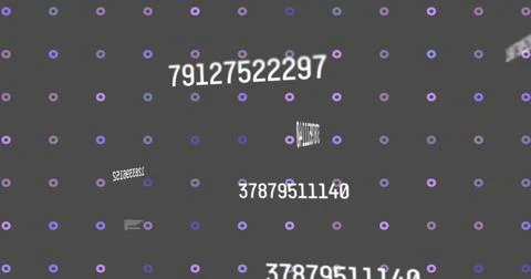 Displaying floating numeric strings over dark grey grid, with purple-blue nodes Stock Illustration