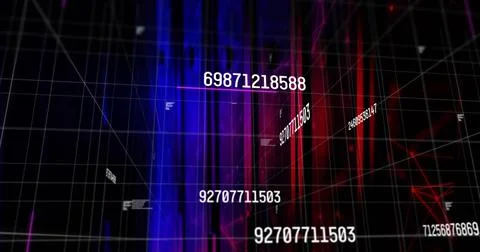Displaying floating numeric strings over white grid in cyberspace, data streams Stock Photos
