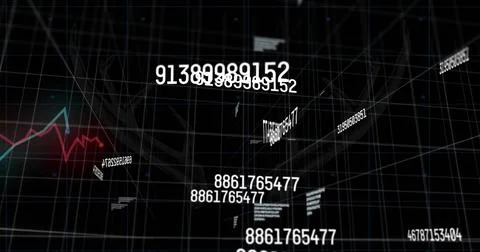 Displaying floating numerical labels and wireframe grid in virtual space, with Illustrazione stock