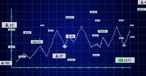 Displaying fluctuating line graph showing engagement metrics on analytics Stock Illustration