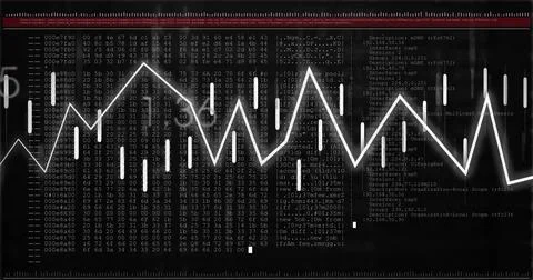Displaying fluctuating white graph in terminal with hex code and network log Stock-Illustration