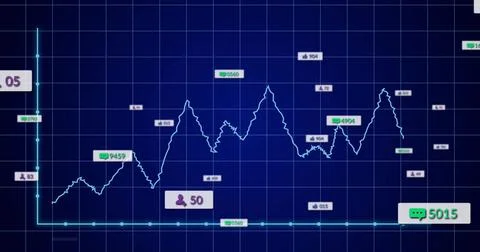 Displaying fluctuating white line chart on analytics dashboard, with data Stock Illustration