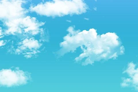 Displaying fluffy white cumulus cloud floating in flat design turquoise sky with Stock Photos
