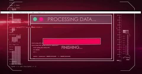 Displaying framed processing panel on magenta UI, showing magenta progress ba Stock Illustration