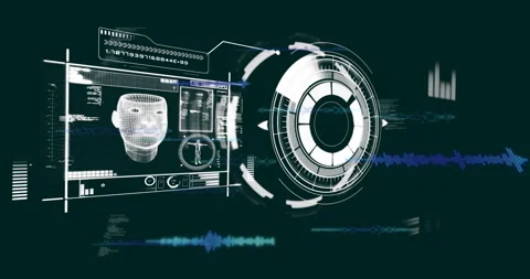 Displaying futuristic animation of biometric data on digital interface in school Stock Footage 305058545