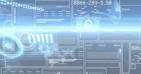Displaying futuristic dashboard showing translucent panels, radar dials and Stock Illustration
