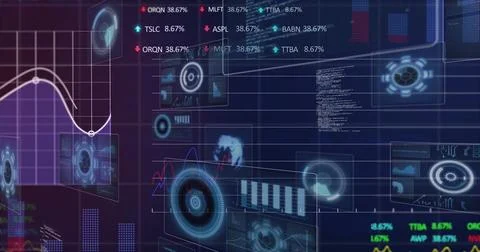 Displaying futuristic data analytics, digital interface in high-tech environment Stock Photos
