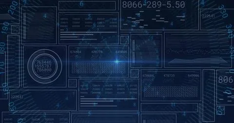 Displaying futuristic data interface across dashboard showing translucent panels Stock Photos