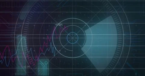 Displaying futuristic digital dashboard interface, showing radial HUD, magenta Stock Photos