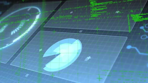 Displaying futuristic digital interface with animation and green coding elements Stock Footage 303675944