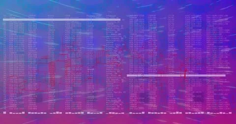 Displaying futuristic interface on computer screen, showing code columns and red Foto stock
