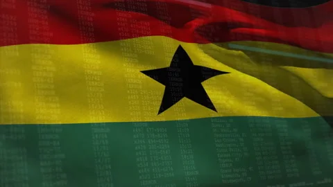 Displaying Ghana flag under scrolling code text, error messages, timestamps, 動画素材 308677220