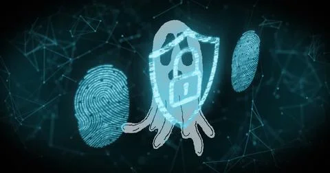 Displaying ghost icon guarding virtual node mesh, with padlock shield and 写真素材